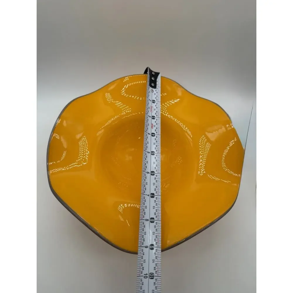 Teleflora MCM Orange Handblown Art Glass Ruffled Footed Compote Pedestal Bowl